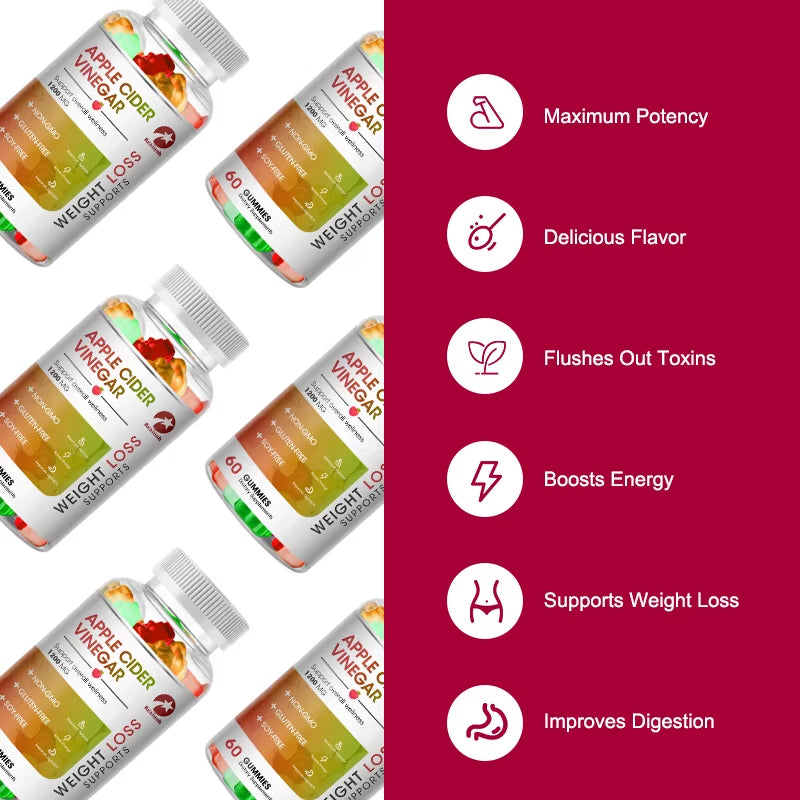 Apple Cider Vinegar Gummy 60 Count | USDA Certified Organic 60 Count | USDA Certified Organic Detox Cleanse Weight Loss