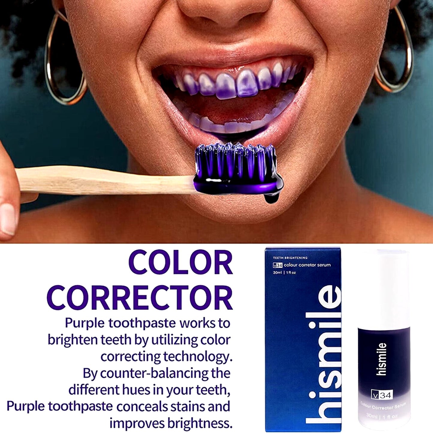 30ml Purple Teeth Whitening Toothpaste - Gentle Formula for Sensitive Teeth, Achieve Brilliant White Smile!