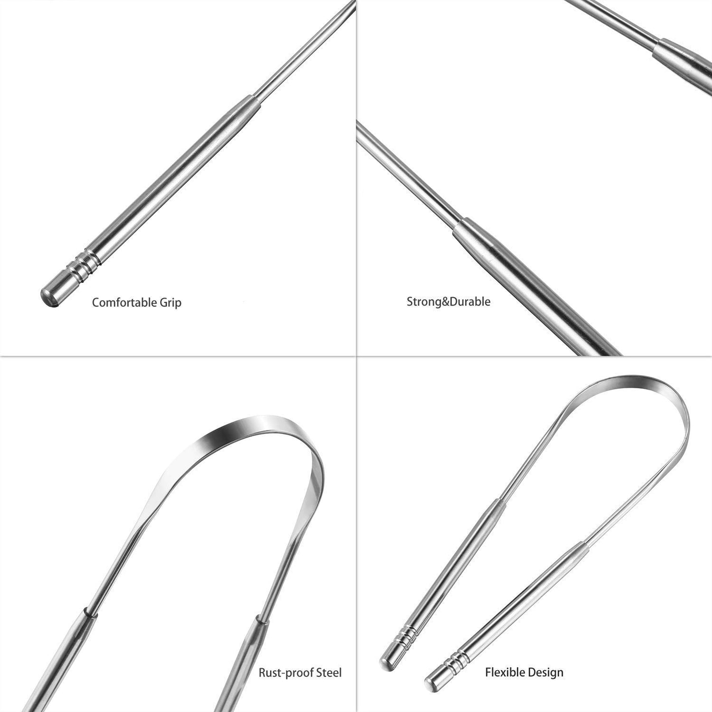 Tongue Cleaner Tongue Scraper - Stainless Steel Tongue Brush Eliminate Bad Breath with Non-Synthetic Grip