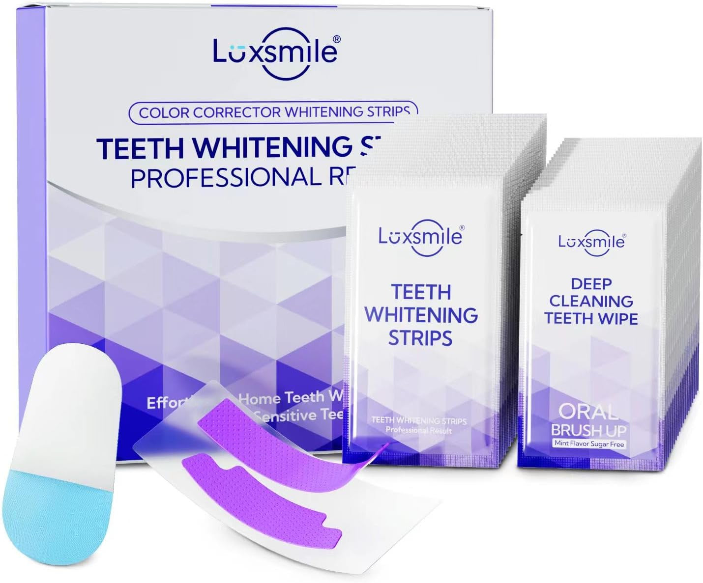 Teeth Whitening Strips V34 Purple Whiten Strips Non Sensitive for Teeth Whitening Efficient Professional Teeth Whitening Kit with Extra Cleaning Wipes, 28Set/56Pcs