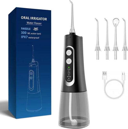 Water Flosser for Teeth Cleaner Rechargeable Portable Water Dental Floss 4 Modes 300ML IPX7 Waterproof Powerful Battery Oral Irrigator for Home Travel