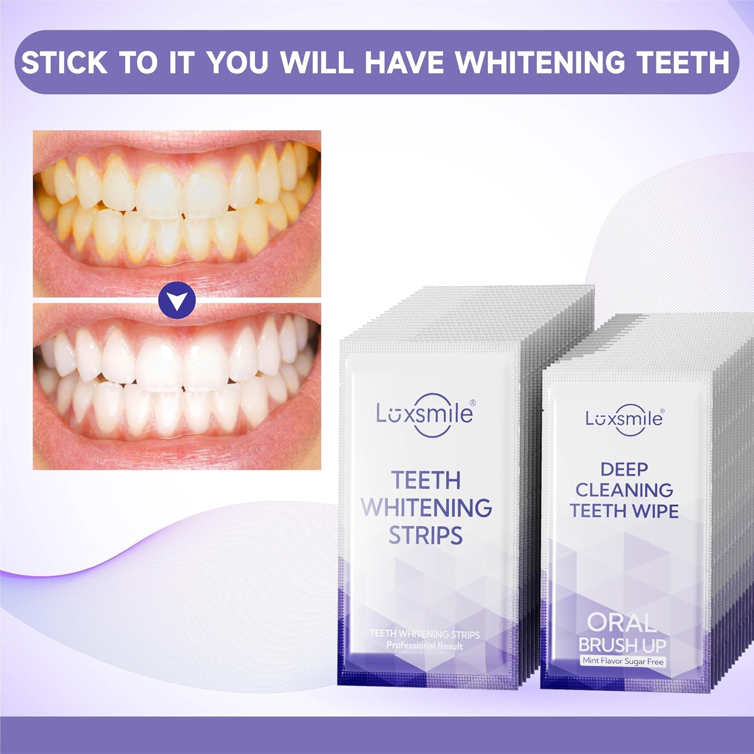 Teeth Whitening Strips V34 Purple Whiten Strips Non Sensitive for Teeth Whitening Efficient Professional Teeth Whitening Kit with Extra Cleaning Wipes, 28Set/56Pcs