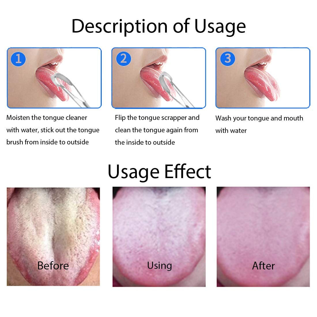 Tongue Cleaner Tongue Scraper - Stainless Steel Tongue Brush Eliminate Bad Breath with Non-Synthetic Grip